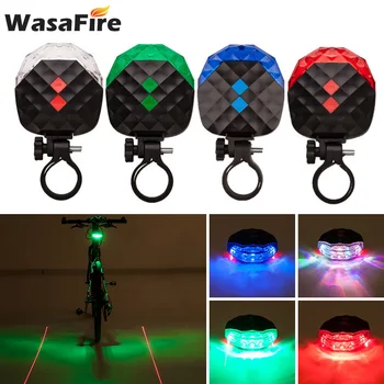 Cestný Horský Bicykel Zadné Svetlo 5 LED + 2 Laserové Bicyklov Svetla MTB zadné svetlo na Bicykli Bezpečnostné Varovanie Lampa vstavané 2*AAA Batérie