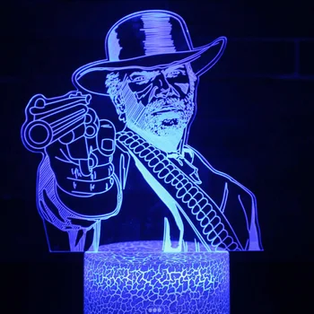 Chytrý Telefón Ovládať Hru Red Dead Revolver 3D Noc Lampa RGB LED Svetlá stolná Lampa Deti Darčeky 7 Farieb Spálne Dekorácie
