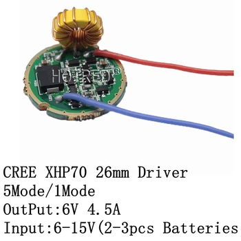 Cree XLamp XHP70 XHP70.2 6V LED Driver 26MM Vstup DC6V-15V Výstup 6V 4500mA Pre XHP70 XHP70.2 LED Baterka Žiarovka
