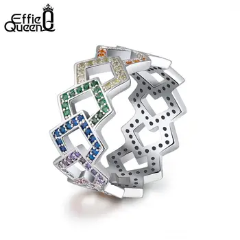 Effie Kráľovná Rainbow Farebné Krúžky Pre Ženy Geometrický Štýl S AAA Kubický Zirkón 6-8 veľkosť Anillos Vianočné Šperky Darček DR177