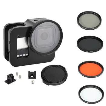 Hliníkové Ochranné puzdro Klietka pre GoPro Hero 8 Black s 52mm Adaptér krúžok CPL/Červená/ŽÚ4/8/16/Hviezda/10x Makro/Filter pre go pro 8