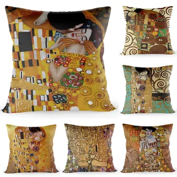 HOT PREDAJ Gustav Klimt Kiss Vankúš olejomaľba Domov Ozdobné obliečky na Vankúše Zlato Hodvábna Tkanina Vankúš Veľkosť 40*40 cm
