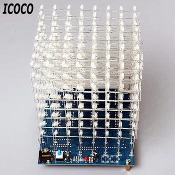ICOCO 3D Druhú DIY LED Kocka Auta 8x8x8 3 mm Modrá/Červená LED Kocka Svetlo Elektronické PCB Dosky