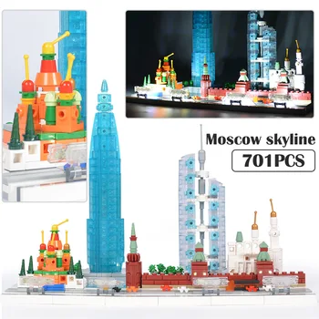 Mesto, Výhľad na Ulicu LED Slávny Moskva Architektúra Stavebné Bloky Tvorca Technické Guangzhou Zhr Dom Tehly Hračky pre Deti,