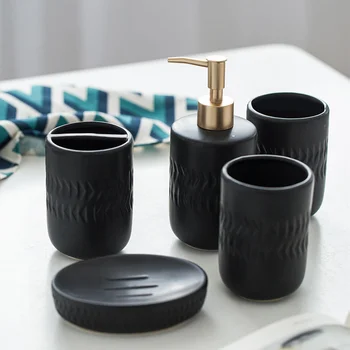 Nordic čierne keramické kúpeľňové doplnky Umývanie nastaviť hotel Domácnosti mydla Kefka držiak na mydlo jedlo mx6171609