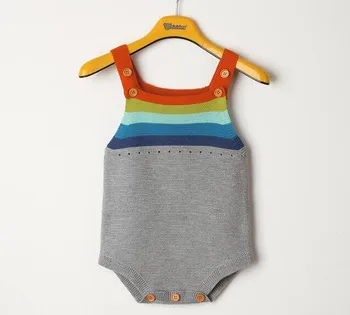 Novorodenca Romper Chlapci Dievčatá Detské Oblečenie Rainbow Pletené Vlnené Dieťa Remienky Lete Dieťa Dieťa Boys Jumpsuit Trakmi