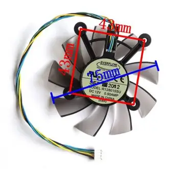 R128015SU 75mm 4pin 4 x 43mm ventilátor chladiča ventilátor pre EAH5830/8600/9800 GTS 450/460 HD7850 grafickú kartu, chladiacej