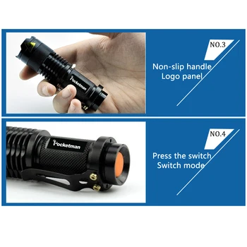 Silný Taktické Baterky Prenosné LED Camping Svetlá 3 Režimy Zoomovateľnom Pochodeň Svetla Lampy sebaobrany 6pcs/Veľa z50