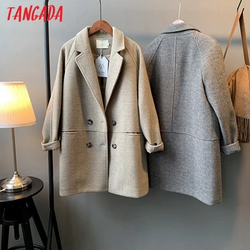 Tangada ženy vintage hrubé vlnené sako kabát vrecku 2020 zimné elegantný retro dámy teplý kabát vyhovovali kabát ASF64