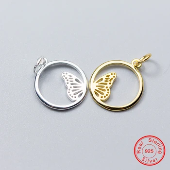 UQBing Reálne 925 Sterling Silver Veľké Kolo Kruhu Motýlích Krídel Prívesok Charm fit Ženy Náramok, Náhrdelník Šperky Darček