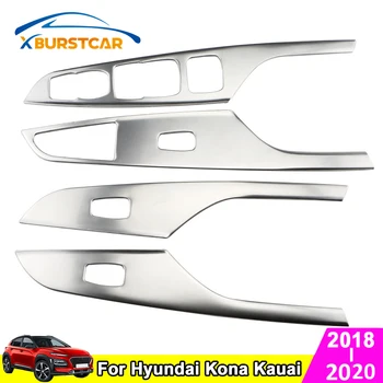 Xburstcar Auto pre Hyundai Kona Kauai 2018 - 2020 Nehrdzavejúcej Ocele Dvere Auta Okno Tlačidlo Panel Čalúnenie Dverí, lakťová opierka Rám Kryt