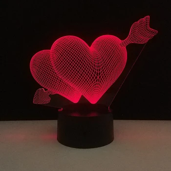 Valentín darček LED Dotykový 7 Farba Svetla 3D Dekoratívne Stolové Svietidlo USB Nočné Osvetlenie Šípku Cez Srdcia Nočného Darčeky lampa