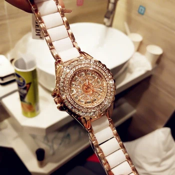 Reloj mujer Quartz Hodinky Luxusné Rose Gold Dámske Náramkové hodinky Keramické Šaty Žien Sledovať Žien Náramok Hodiniek Relogio Feminino