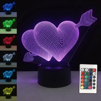 Valentín darček LED Dotykový 7 Farba Svetla 3D Dekoratívne Stolové Svietidlo USB Nočné Osvetlenie Šípku Cez Srdcia Nočného Darčeky lampa