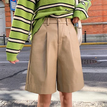 2020 módne PU kožené nohavice žena Capris polovica dĺžky Sping nosenie elastický pás voľné zelená čierna khaki Capris faux kožené nohavice