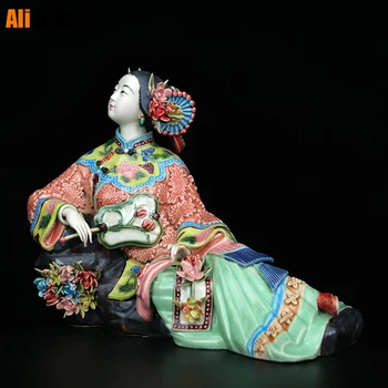 Klasické Dámske Jarné Maľované Remeselné Umenie Obrázok Socha Keramické Starožitné Čínska Porcelánová Figúrka Domáce Dekorácie