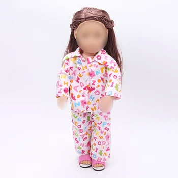 18-palcové Dievčatá bábiky Ružové pyžamo monogrammed pajama suit Baby hračky, šaty Americkej new born oblečenie vhodné 43 cm baby príslušenstvo c18