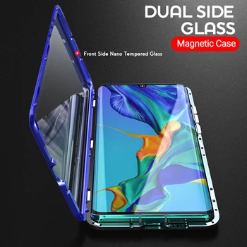 360 Magnetické Kovové puzdro Na Huawei P20 P30 Pro lite Mate 20 Pro 20X Prípade, Dvojité Sklo Česť 10 8X Max 9x Nova 3 3i 3E 4 4E Kryt