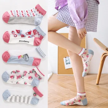 5Pairs/Veľa Letné Ponožky Žena Cartoon Ovocie Kawaii Bavlny, Hodvábu Ponožky Módne darček pre dámy Priedušné Ponožky doprava zadarmo