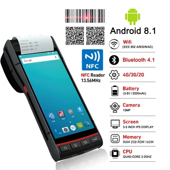 Bezdrôtové POS vreckového počítača PDA 1D 2D Čiarových kódov, Android, 8.1 Prenosné Tepelné Skenovanie WiFi 4G Bluetooth GPS Tepelná Tlačiareň