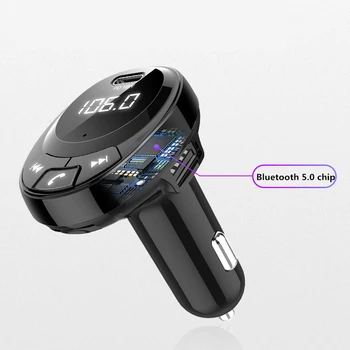 Bluetooth 5.0 Auta Bezdrôtový FM Vysielač Handsfree Prehrávania Hudby Duálny USB Nabíjačka do Auta PD 18W Rýchle Nabíjanie