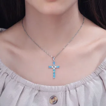 CiNily Opal Náhrdelník Prívesok Kríž Christian Silver Plated Módne Šperky, Zirkón s Vložkou pre Ženy Výročie Darček
