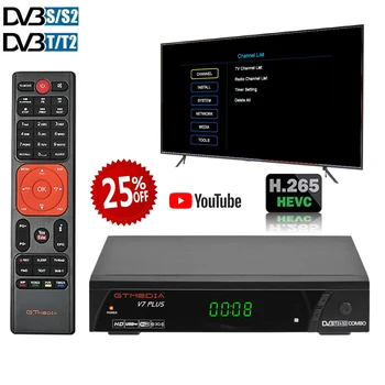 GTMEDIA V7 PLUS Sat Dekodér Terestriálneho TV Prijímač Satelitný Dekodér DVB-T/T2, DVB-S/S2 1080P Full HD H. 265 HEVC ,TV Tuner Combo