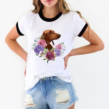 Jazvečík motýľ tlačené karikatúra tričko ženy zvierat milovník psov t-shirt harajuku letné top oblečenie punk tee tričko femme