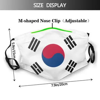 Južná Kórea Vlajka Umývateľný Vytlačené Úst Tvár Masku s filtrom Vetru odolný proti otrasom, prachu Strmeň ochranný Kryt Utlmiť pre Dospelých