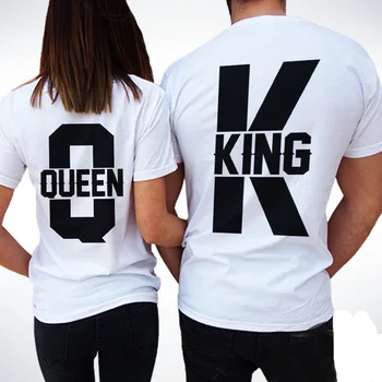 Krátky Rukáv T Košele Ženy Muži 2018 Nové Letné Topy Kráľ, Kráľovná Príležitostné Voľné Pár Oblečenie Biele Zodpovedajúce Milovníkov Unisex tričko