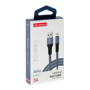 Kábel Maverick Textilné & Združení C3, Lightning na USB, 3., 1,2 m, textilné. vrkoč, šedá 5193794