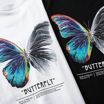 Mens Motýľ Vytlačené T Shirt Mužov Nadrozmerné Harajuku Krátky Rukáv Tees 2020 Hip Hop Streetwear Bežné Tričko Topy Bavlna Voľné