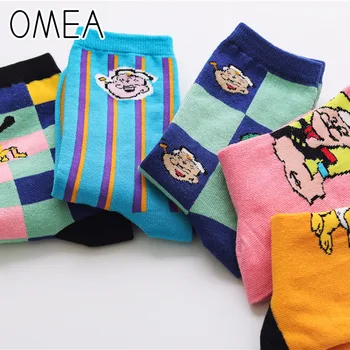 OMEA Unisex Cartoon Námorník Ponožky 5 Párov Jar Nové Harajuku Bavlnené Športové Ponožky Ženy Priedušná Šťastný Korytnačka Krku Ponožky Ženy