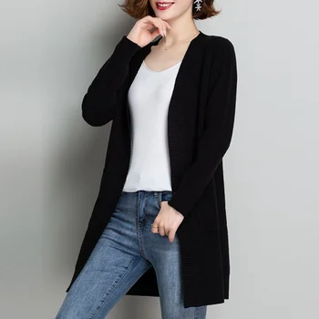 Pletený sveter žien v strednom a dlhodobom 2020 nový štýl s voľnými kórejský zahraničných štýl jeseň a v zime sveter šatkou kabát
