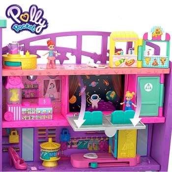 Polly Pocket Nákupné Centrum so 6 Podlahy Vozidla, Výťah&Micro Mini Bábiky Veľký Svet Budovy pre Deti Hračky Vianočný Darček GFP89