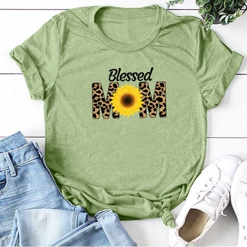 Požehnaný Leopard MM Slnečnice Tlač T-shirts Ženy Lete Estetické Oblečenie Bežné Harajuku Tričko Ženy O Krk Dámske Topy