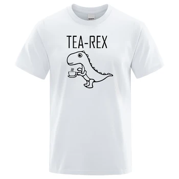 Pánske T-Shirts Čaj Rex zábavné dinosaura piť kávu, T Košele Módne Tričko Vysokej Kvality Streetwear Topy Muž Tee tričko