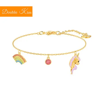 Rainbow Pegasus Náramok Medené Zliatiny Materiálu Vykladané Zirkón Zlatá Farba Módne Trendy Náramky Trendy Ženy Šperky Darček