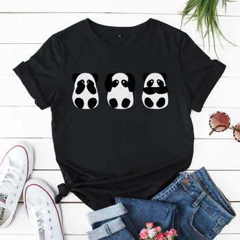 Roztomilá Panda Tlač Ženy T-tričko Bavlna Lete Žena Košele Plus Veľkosť Voľné Tričko Harajuku Grafické Základné Tees Nadrozmerné Topy