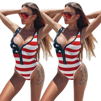 Sexy Americkej Vlajky Tlač Ženy Jeden Kus Bikini Prekladané Star Plavky Pre Dámy, Dievčatá, Vysoký Strih Plaviek Plávať Plavky 2019