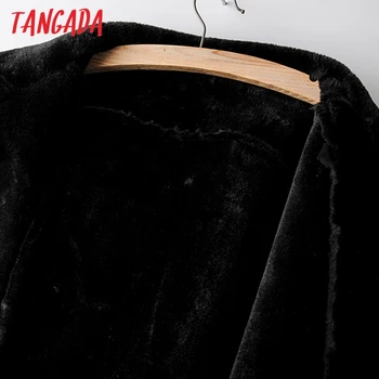 Tangada Ženy umelú kožušinu kožená bunda, kabát s pásom zase dole golier Dámy 2019 Zimné Hrubé Teplé Čierne Nadrozmerné Kabát AM10
