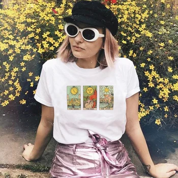 Tarot Karty Vintage Žena T-Shirt dámske Grunge Roztomilý Estetické Bežné Krátky Rukáv T Shirt Street Style Letné Top Graphic Tee