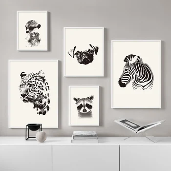 Tiger Zebra Mýval Žirafa Psa Wall Art Plátno Maľby Zvierat, Nordic Plagáty A Potlačou Obrazov Na Stenu Pre Obývacia Izba Dekor