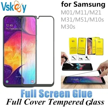 VSKEY 10PCS Plný Lepidlo, Tvrdené Sklo na Samsung Galaxy M01 M11 M21 M31 m31s M51M10S M30S Úplné Pokrytie Screen Protector