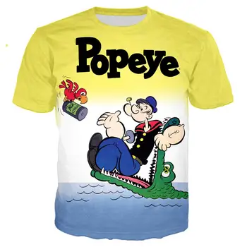 Vtipné Popeye T shirt 3D Tlač Muži/ženy Lete Streetwear T-shirt Mužov Punk Crewneck Tričko Oblečenie Nadrozmerné Topy 5XL