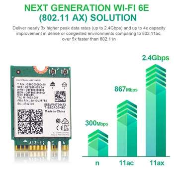 WIFI 6E intel AX210NGW/AX200NGW Bezdrôtovú Kartu, 2.4 G/5G Bluetooth 5.2 2400/3000Mbps M. 2 802.11 ax Wifi 6 MIMO Pre Notebook Windows 10