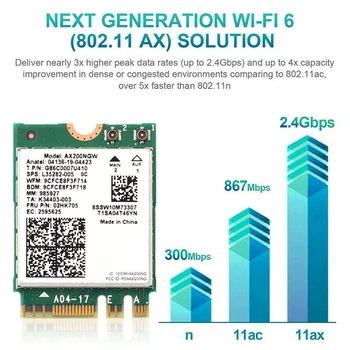 WiFi Karta AX200NGW WiFi6 3000Mbps M. 2 NGFF Bluetooth 5.1 Dual Band 2.4 G 5G 802.11 Ax/Ac Adaptéra WiFi s 6DB Anténa