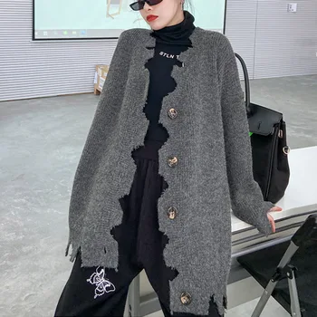 XUXI Cardigan Ženy Pletenie Stredná Dĺžka Pribrala Jeseň Zimné móda Malátny Sveter Pre Streetwear Femme Voľné FZ3368