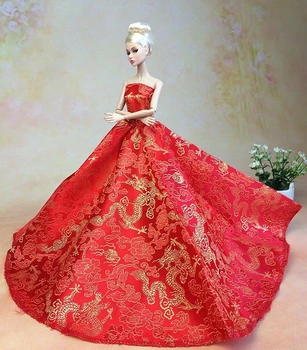 Čínsky Červený Drak Formálne Svadobné Šaty Pre Bábiky Barbie Party Šaty Vestido Šaty Pre 1/6 Bábiky Oblečenie