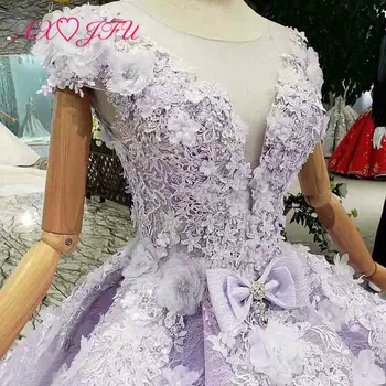 AXJFU luxusné princezná lištovanie crystal fialová čipky svadobné šaty vintage o krk nevesta rose fialová volánikmi svadobné šaty 326
